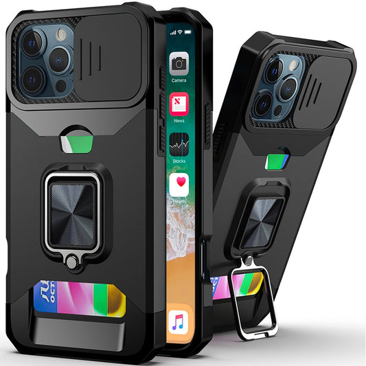 iPhone 16 Pro Max 6.9 inch Multi-Functional Card Magnetic Ring Stand Hybrid Camera Case Cover - Black  (11037787) ($39.99 MSRP)
