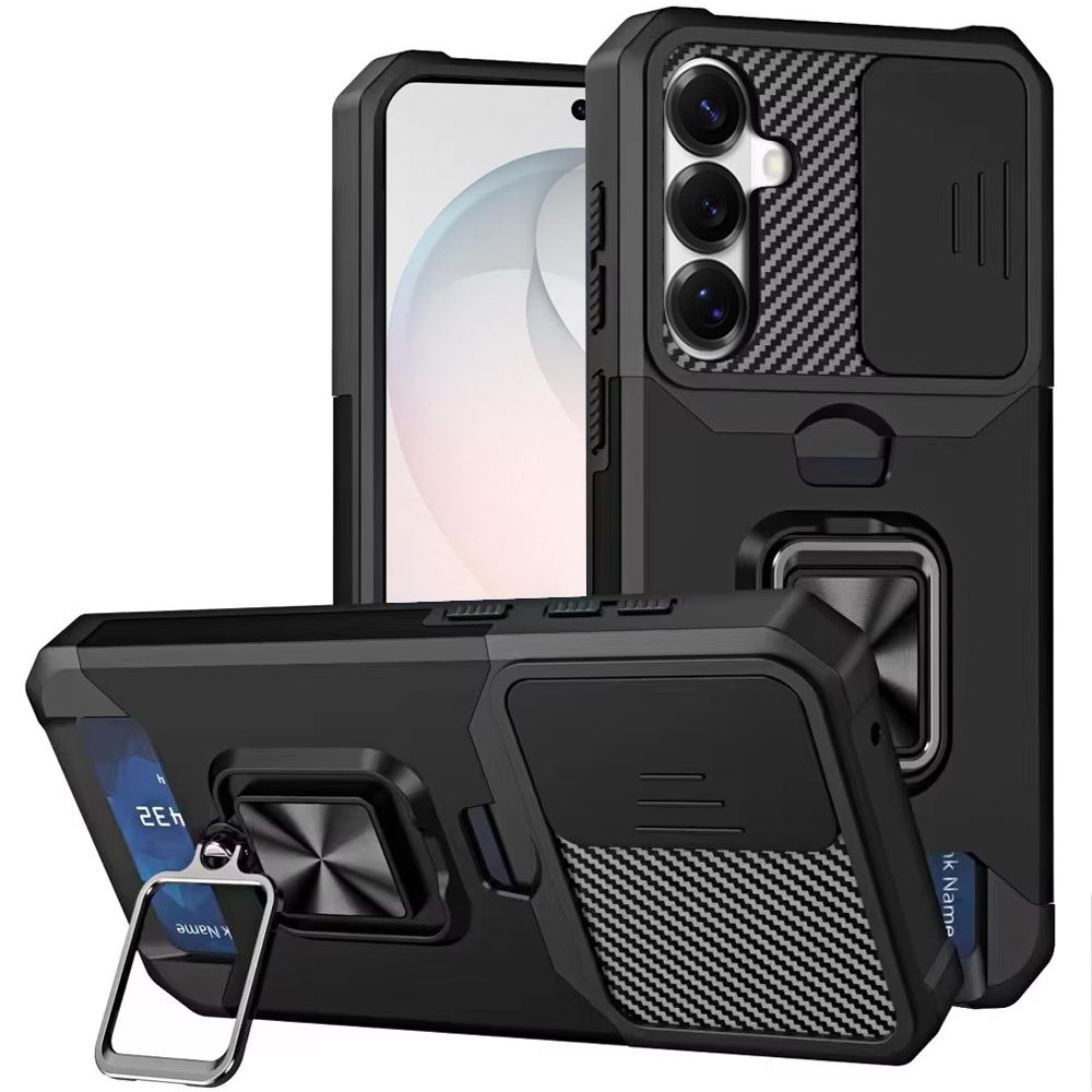 Samsung Galaxy s26 FE Multi-Functional Card Magnetic Ring Stand Hybrid Camera Case Cover - Black (1108160) (MSRP $49.99)