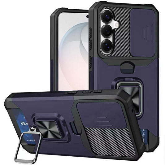 Samsung Galaxy s26 FE Multi-Functional Card Magnetic Ring Stand Hybrid Camera Case Cover - Dark Purple (1108161) (MSRP $49.99)