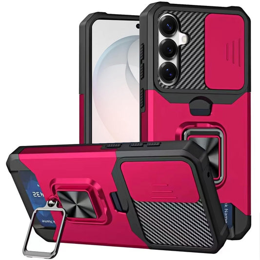 Samsung Galaxy s26 FE Multi-Functional Card Magnetic Ring Stand Hybrid Camera Case Cover - Hot Pink (1108162) (MSRP $49.99)