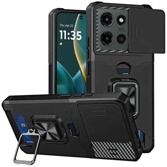 Moto G Stylus 5G 2025 Multi-Functional Card Magnetic Ring Stand Hybrid Camera Case Cover - Black  (1102854)