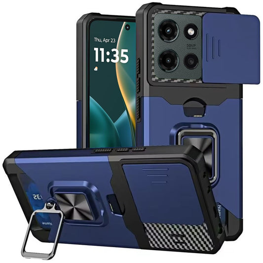 Moto G Stylus 5G 2025 Multi-Functional Card Magnetic Ring Stand Hybrid Camera Case Cover - Blue  (1102855)
