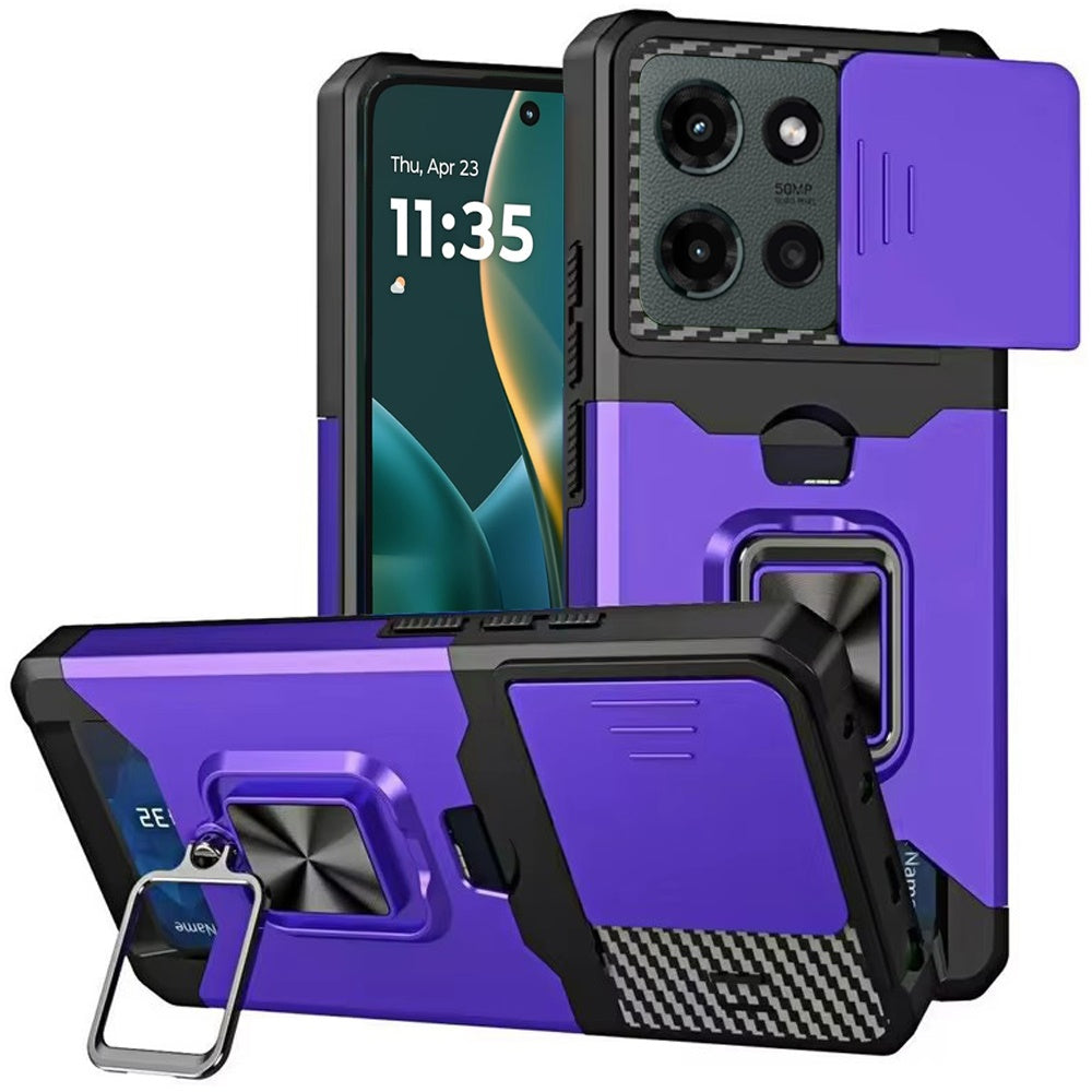 Moto G Stylus 5G 2025 Multi-Functional Card Magnetic Ring Stand Hybrid Camera Case Cover - Dark Purple  (1102856)