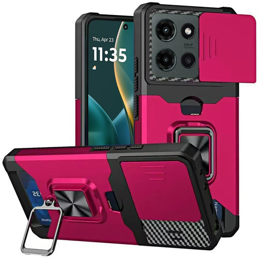 Moto G Stylus 5G 2025 Multi-Functional Card Magnetic Ring Stand Hybrid Camera Case Cover - Hot Pink  (1102857)