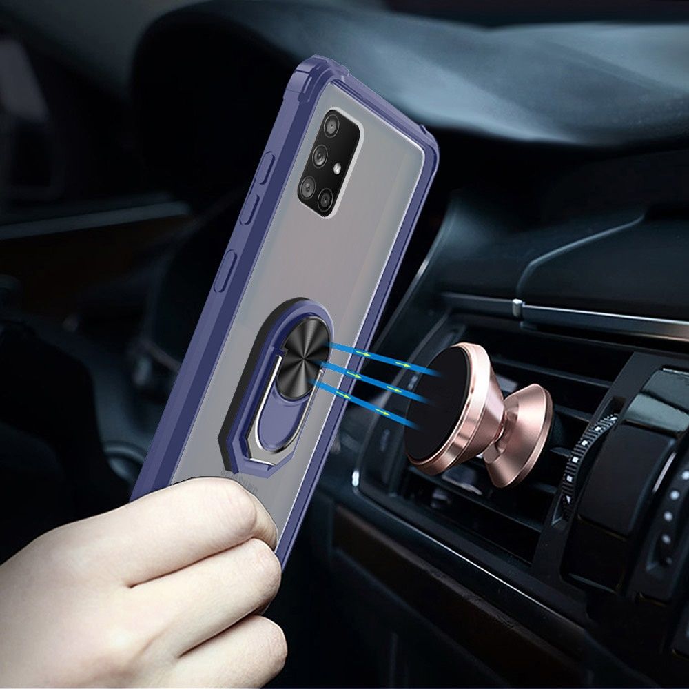 Galaxy A51 5G Transparent Magnetic Ring Kickstand Case Cover - Clear/Blue (10352)