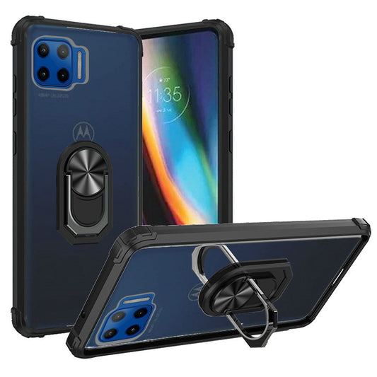Moto One 5G Transparent Magnetic Ring Kickstand Case Cover - Clear/Black (1102350)