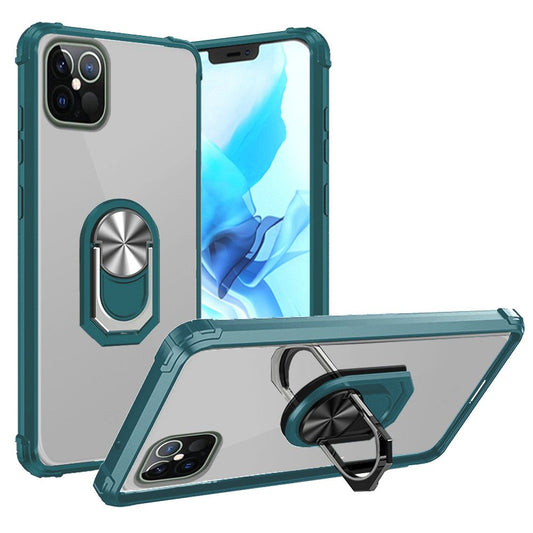 Apple iPhone 12 6.7” Clear Transparent Ring Stand Magnetic Hybrid - Clear/Midnight Green (10232)