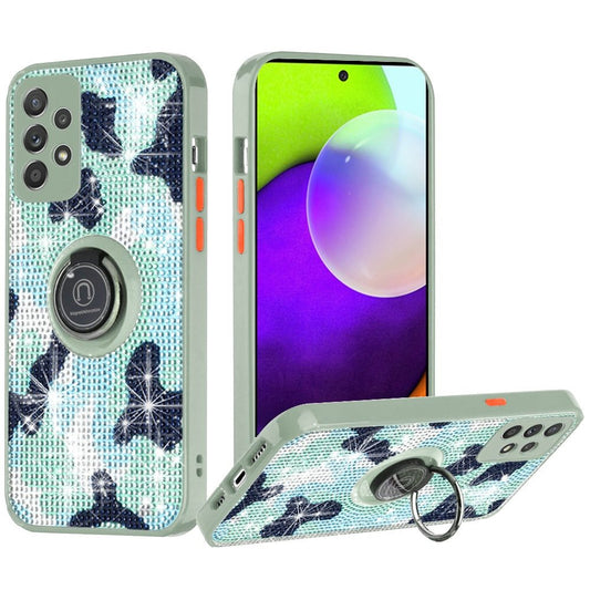 Samsung Galaxy A52 5G Crystal Diamond Bling Magnetic Ring Stand Case Cover - CAMO (1101389)