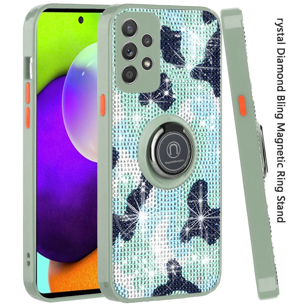 Samsung Galaxy A52 5G Crystal Diamond Bling Magnetic Ring Stand Case Cover - CAMO (1101389)
