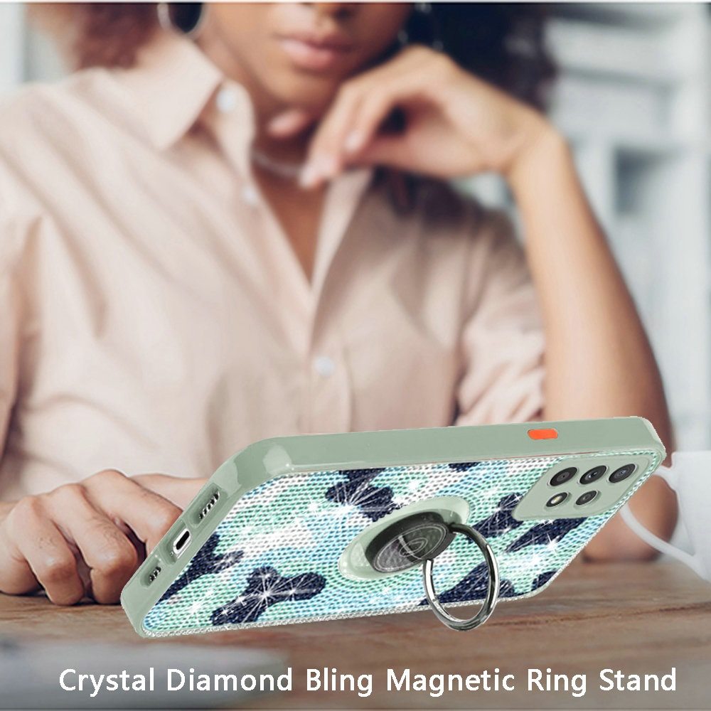 Samsung Galaxy A52 5G Crystal Diamond Bling Magnetic Ring Stand Case Cover - CAMO (1101389)