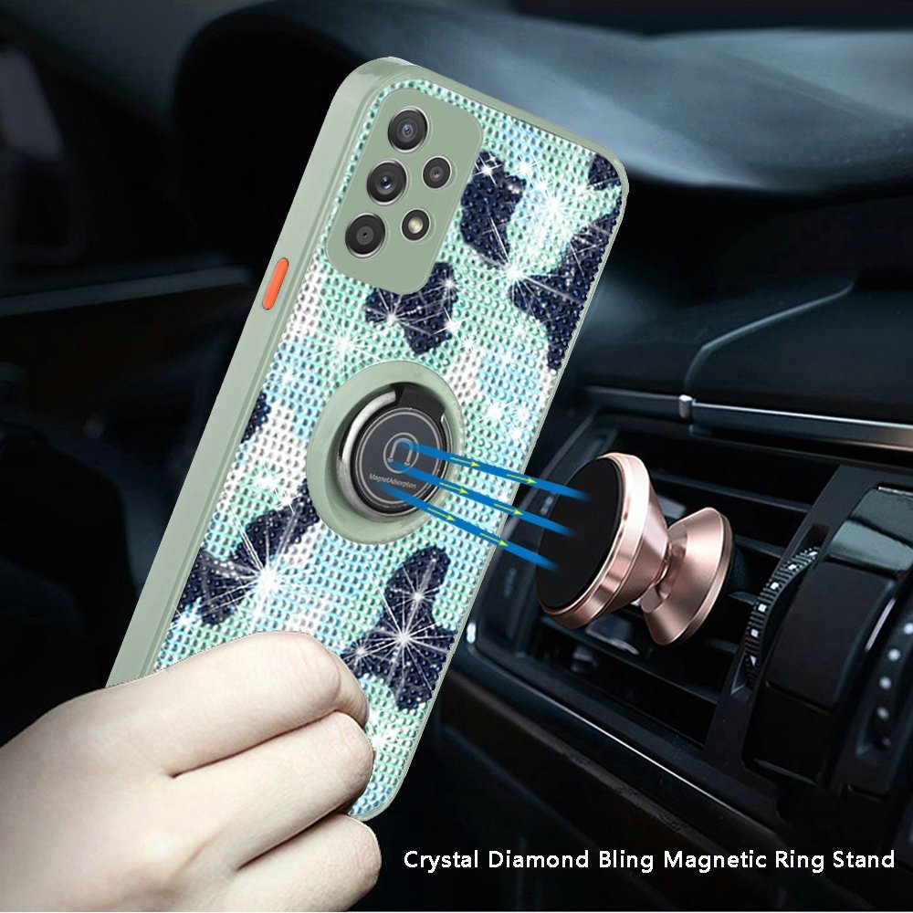 Samsung Galaxy A52 5G Crystal Diamond Bling Magnetic Ring Stand Case Cover - CAMO (1101389)