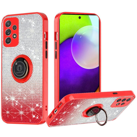 Samsung Galaxy A52 5G Crystal Diamond Bling Magnetic Ring Stand Case Cover - Two Tone Red (1101592)