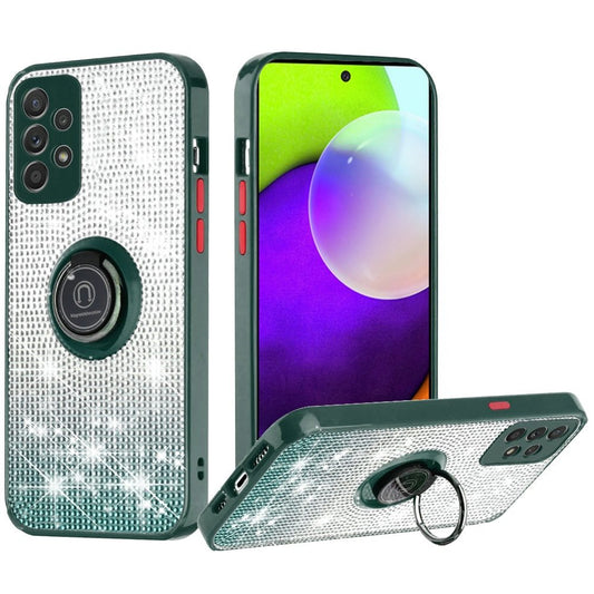 Samsung Galaxy A52 5G Crystal Diamond Bling Magnetic Ring Stand Case Cover - Two Tone Green (1101390)