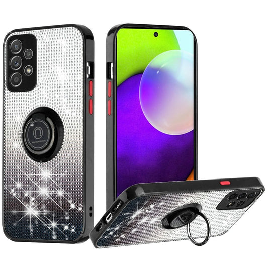 Samsung Galaxy A52 5G Crystal Diamond Bling Magnetic Ring Stand Case Cover - Two Tone Black (1101391)
