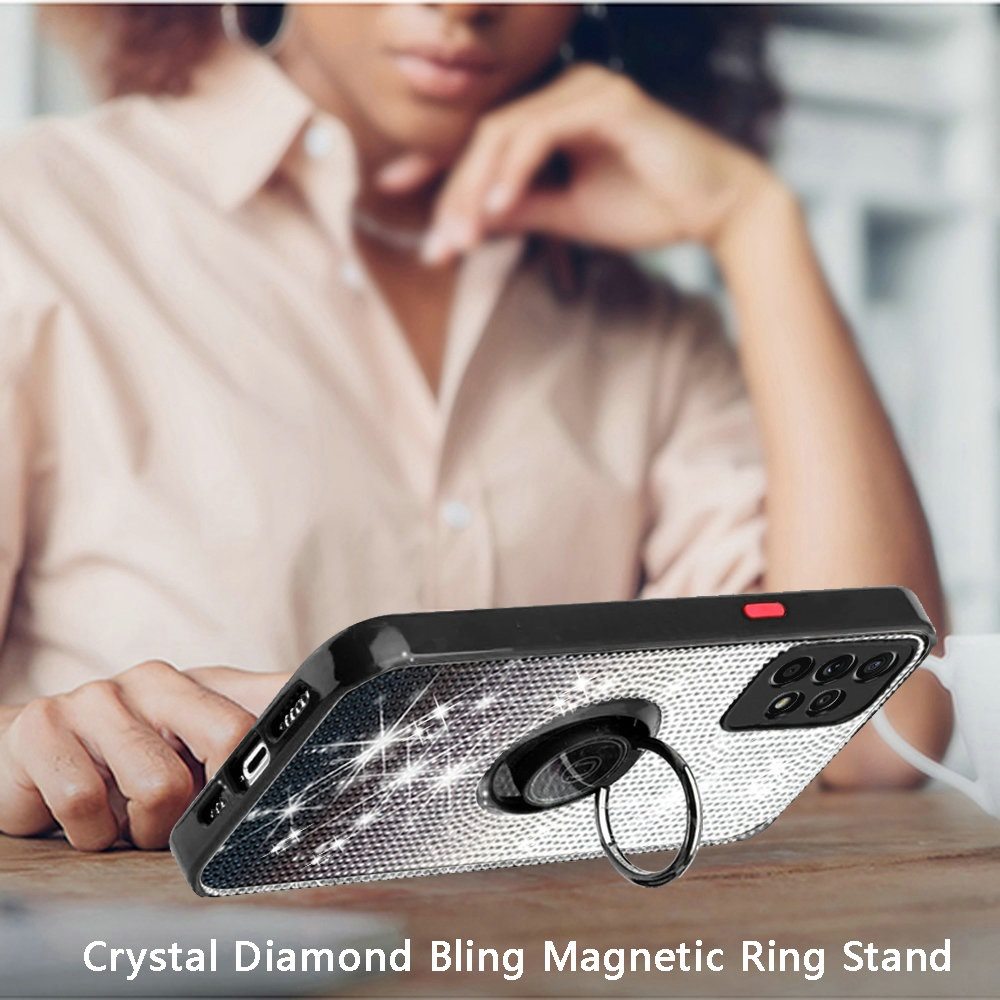 Samsung Galaxy A52 5G Crystal Diamond Bling Magnetic Ring Stand Case Cover - Two Tone Black (1101391)