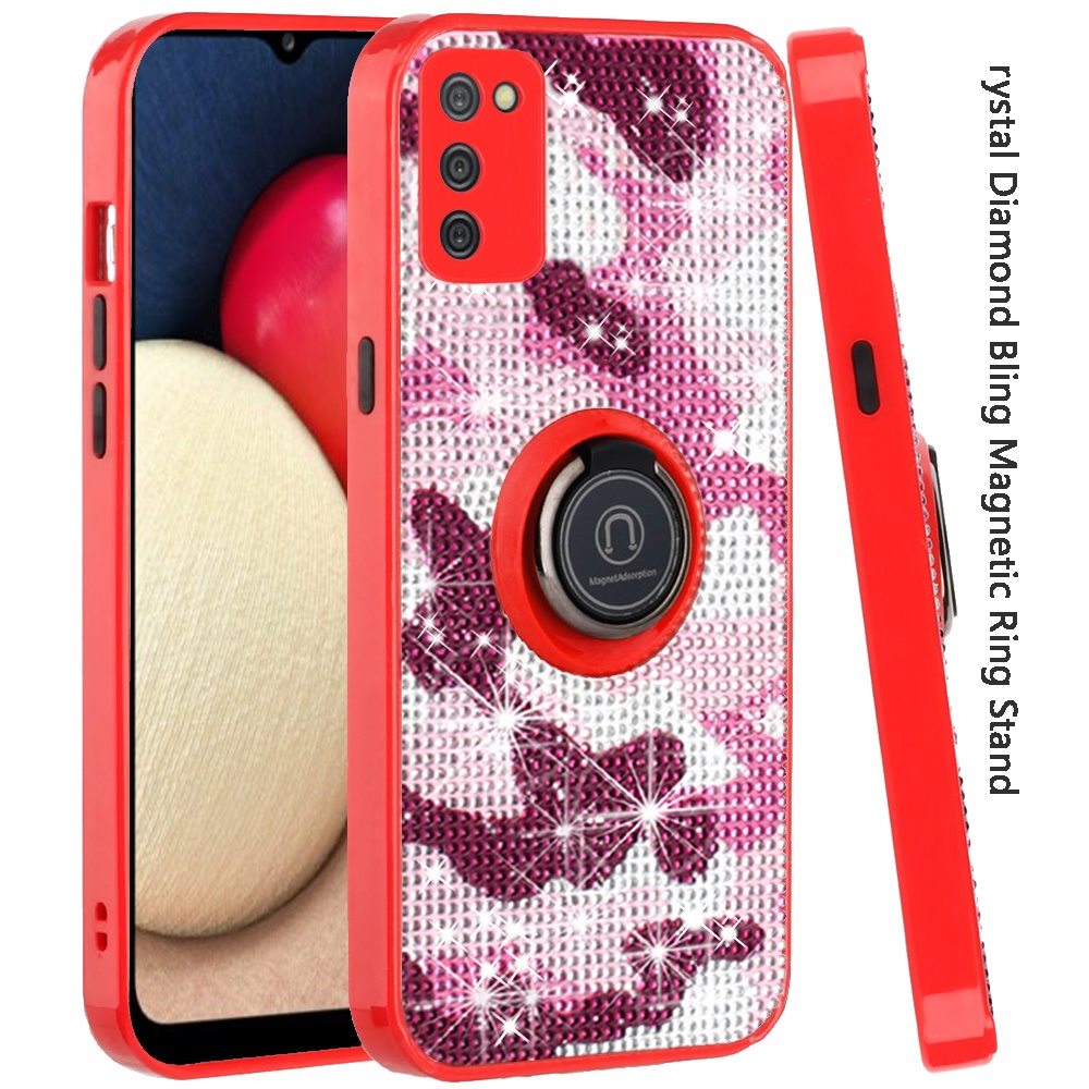 Samsung A02s Crystal Diamond Bling Magnetic Ring Stand Case Cover - CAMO B (1101402)