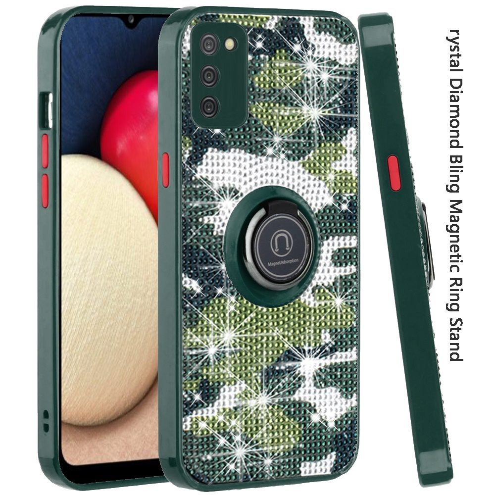 Samsung A02s Crystal Diamond Bling Magnetic Ring Stand Case Cover - CAMO D (1101403)