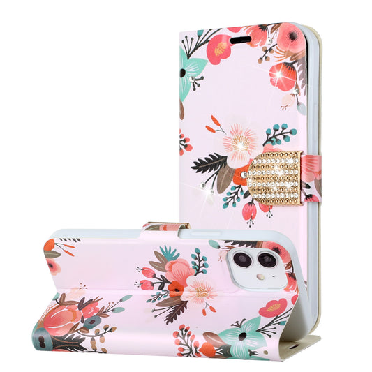 Samsung A23 5G Diamond Bling Vegan Leather Wallet Design Cover Case - Floral B (1105094)
