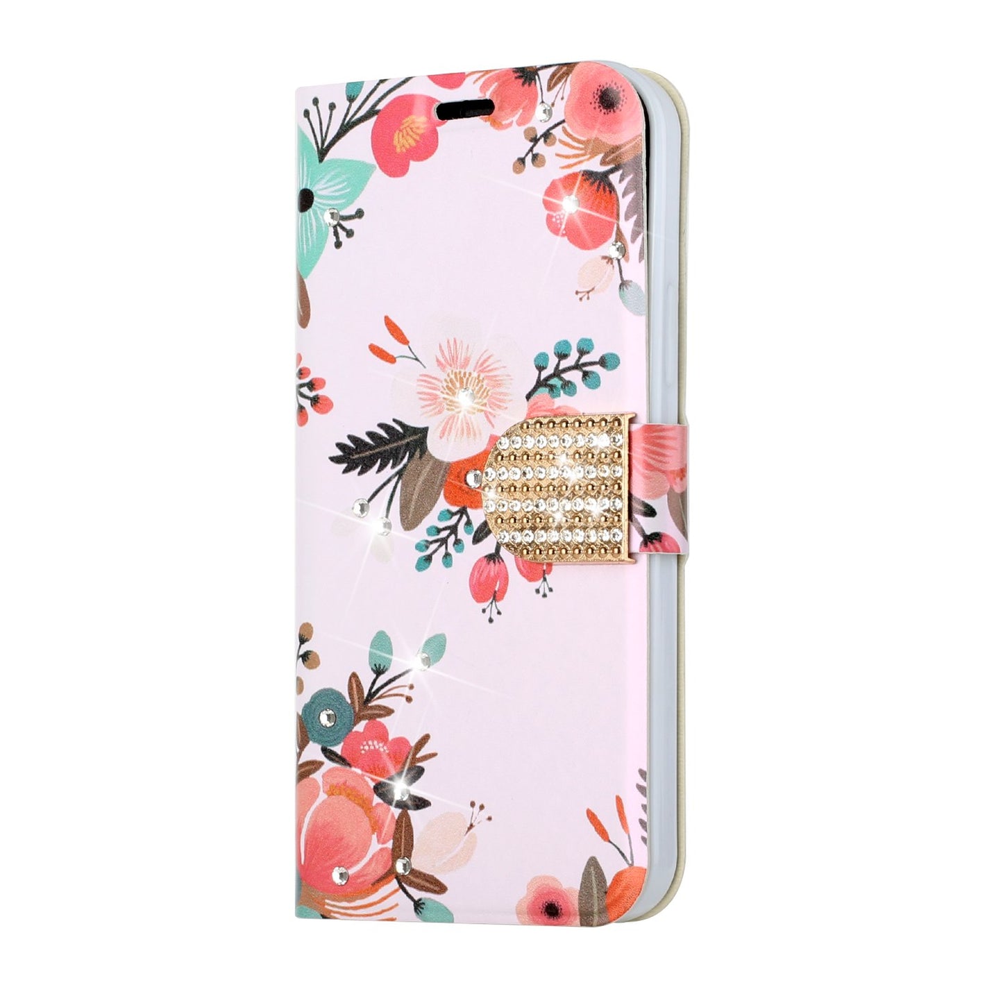 Samsung A23 5G Diamond Bling Vegan Leather Wallet Design Cover Case - Floral B (1105094)