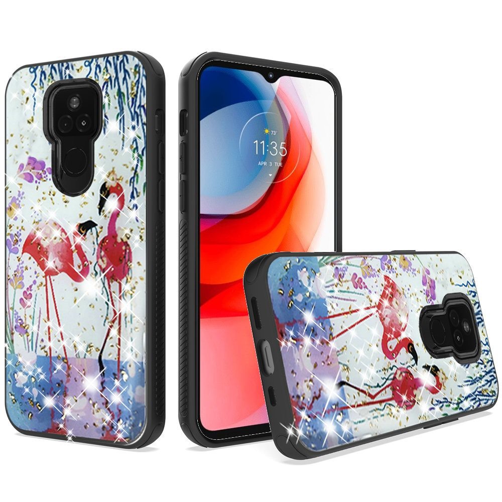 MOTO G PLAY (2021) Glitter Printed Design Hybrid Cover Case - Pair Flamingo (1100819)