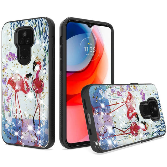 MOTO G PLAY (2021) Glitter Printed Design Hybrid Cover Case - Pair Flamingo (1100819)
