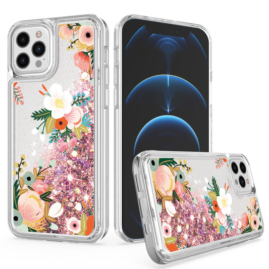 Apple iPhone 13 Pro Max 6.7 Design Water Quicksand Glitter Case Cover - Floral A (1102151)
