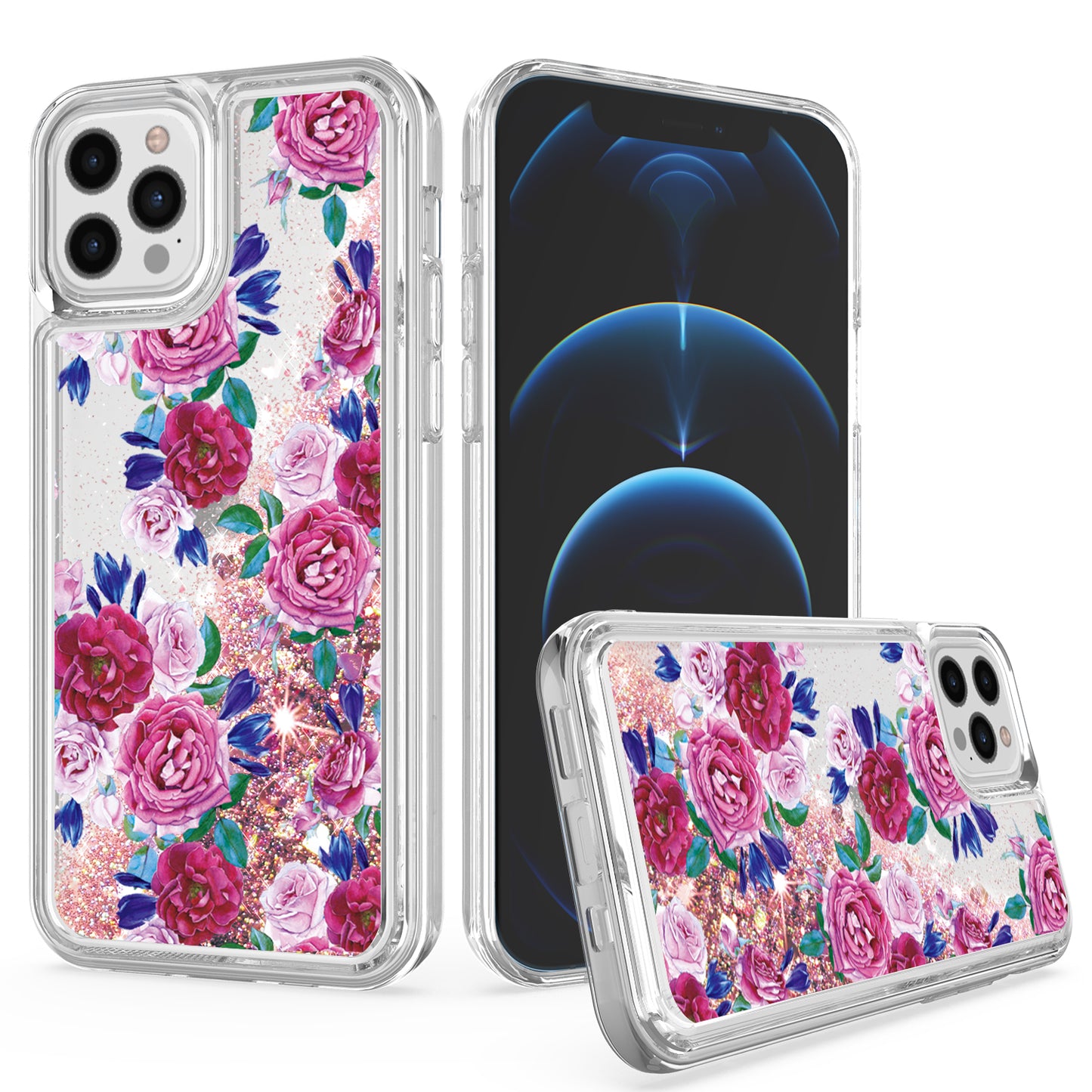 Apple iPhone 13 Pro 6.1 Design Water Quicksand Glitter Case Cover - Floral B (1102149)