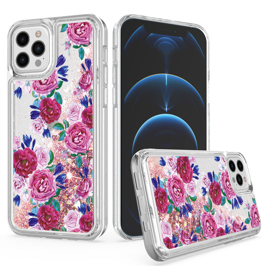 Apple iPhone 13 Pro 6.1 Design Water Quicksand Glitter Case Cover - Floral B (1102149)