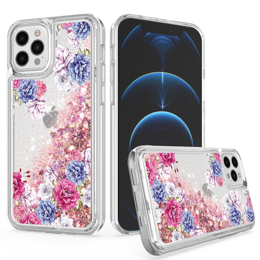 Apple iPhone 13 Pro 6.1 Design Water Quicksand Glitter Case Cover - Floral C (1102150)