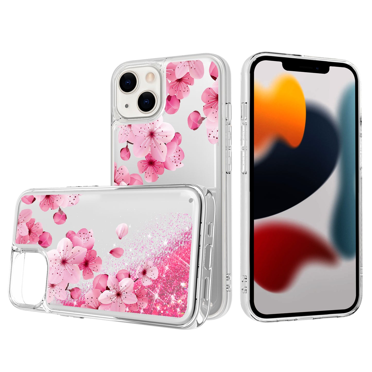 Apple iPhone XR Design Water Quicksand Glitter Case Cover - Blossom Floral (1102725)