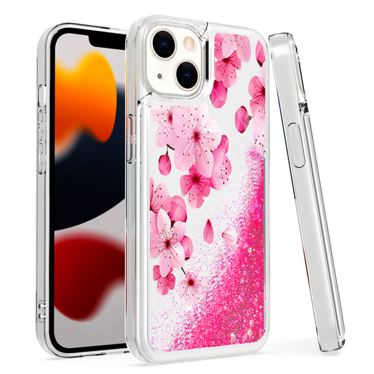 Apple iPhone XR Design Water Quicksand Glitter Case Cover - Blossom Floral (1102725)