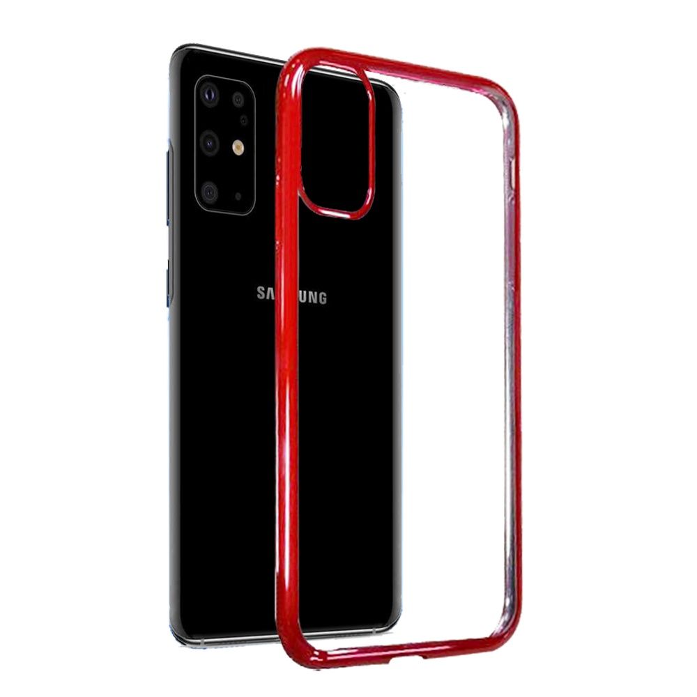 Samsung Galaxy s20 Plus Electroplated Shiny Chrome Shock Proof Case - Clear/Red (10278)