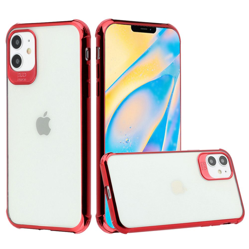 Apple iPhone 12 5.4'' Chrome Edged Transparent Case Cover - Clear/Red (10375)