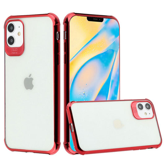 Apple iPhone 12 5.4'' Chrome Edged Transparent Case Cover - Clear/Red (10375)