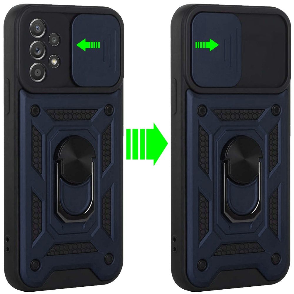 Samsung Galaxy A52 5G ELITE Camera Push Magnetic Ring Stand Hybrid Case Cover - Blue (1103384)
