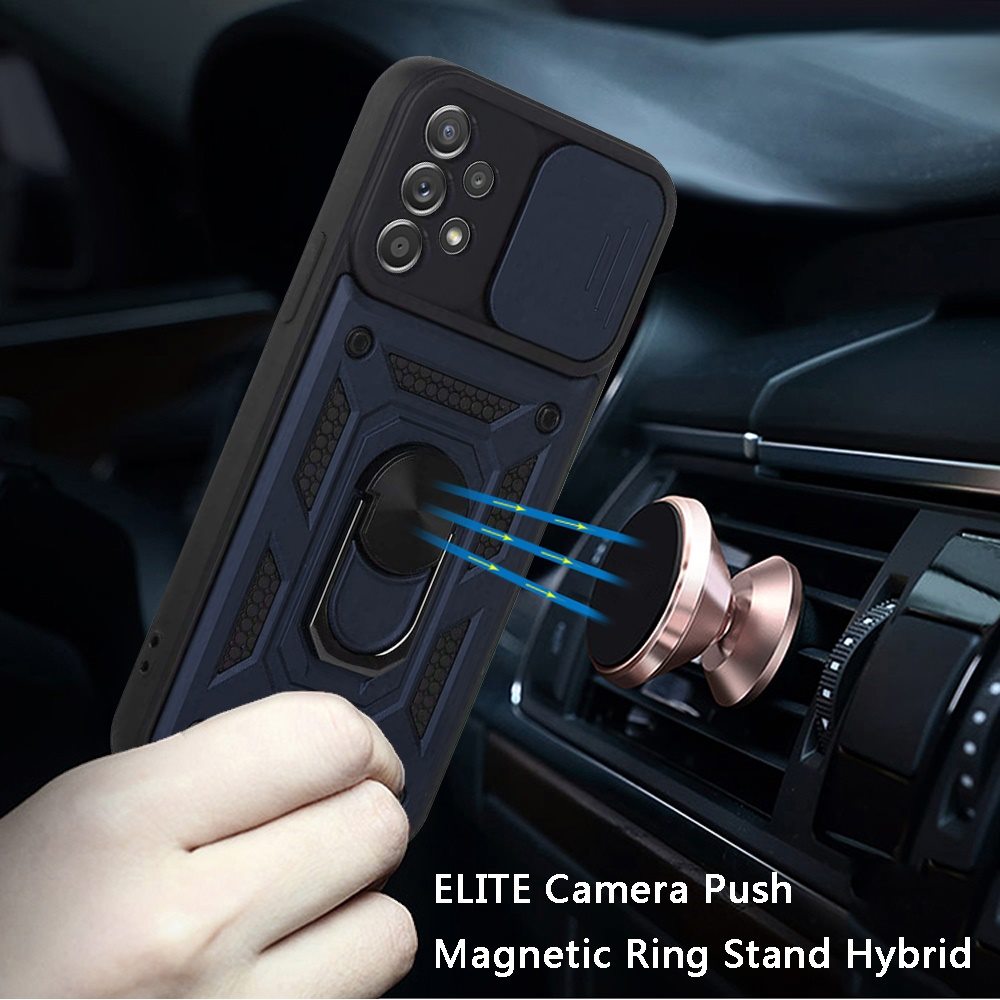 Samsung Galaxy A52 5G ELITE Camera Push Magnetic Ring Stand Hybrid Case Cover - Blue (1103384)