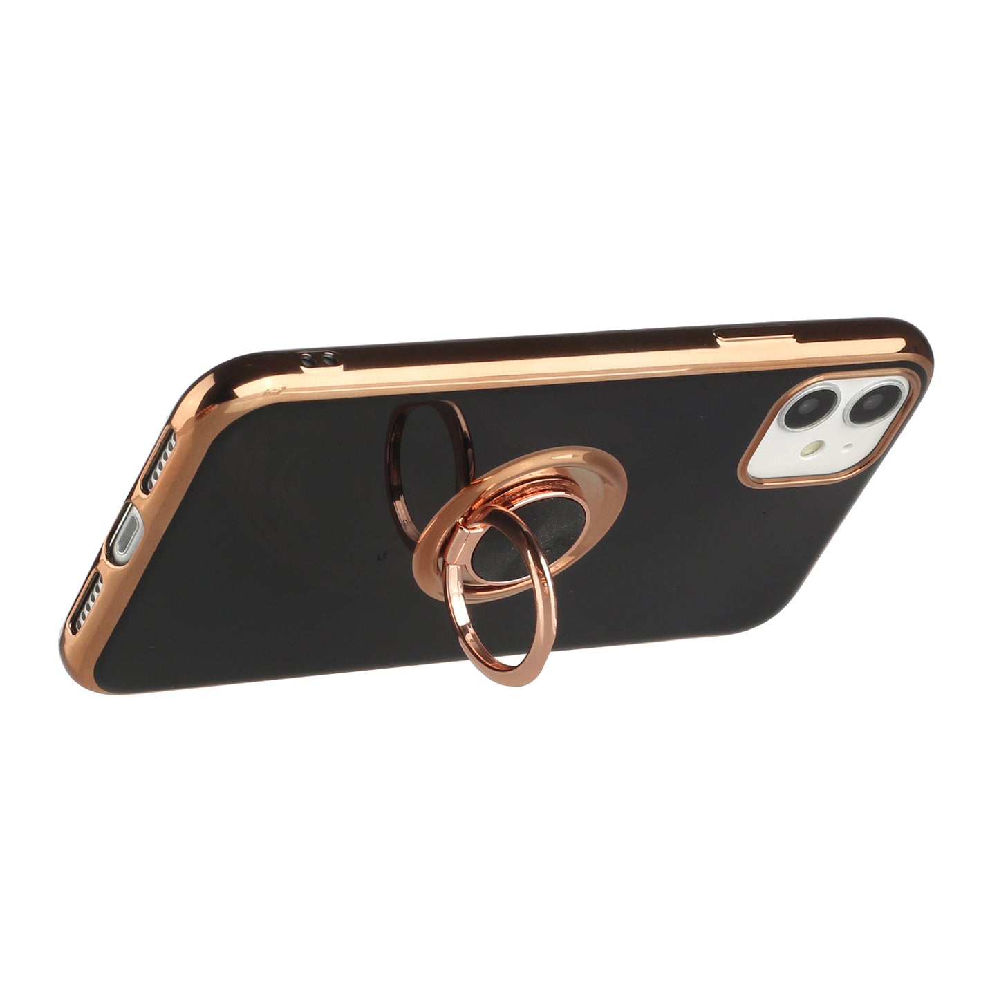 Apple iPhone 12 Pro Max 6.7 Electroplated TPU with Metal Ring Stand Case Cover - Black (1100445)