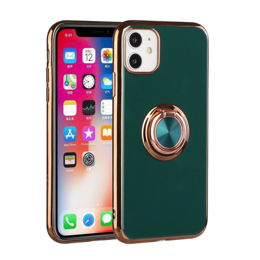Apple iPhone 12 Pro Max 6.7 Electroplated TPU with Metal Ring Stand Case Cover - Midnight Green (1100447)