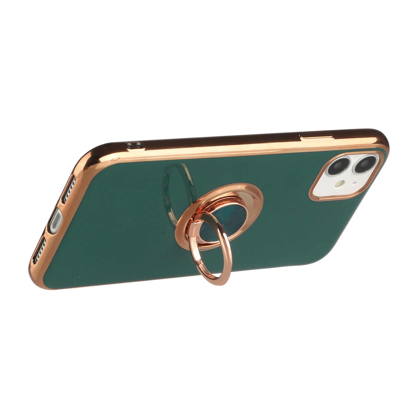 Apple iPhone 12 Pro Max 6.7 Electroplated TPU with Metal Ring Stand Case Cover - Midnight Green (1100447)