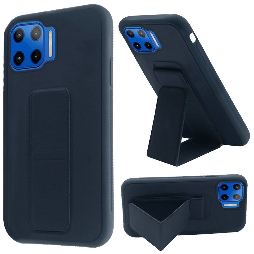 Motorola Moto One 5G, Moto G 5G Plus Foldable Magnetic Kickstand Vegan Case Cover - Dark Blue (1101755)