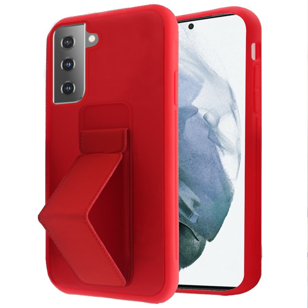 Samsung Galaxy S21 FE Foldable Magnetic Kickstand Vegan Case Cover - Red (1103297)