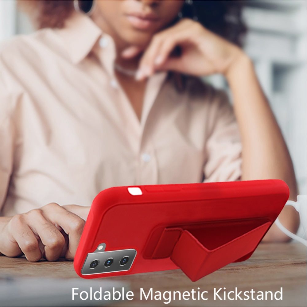 Samsung Galaxy S21 FE Foldable Magnetic Kickstand Vegan Case Cover - Red (1103297)