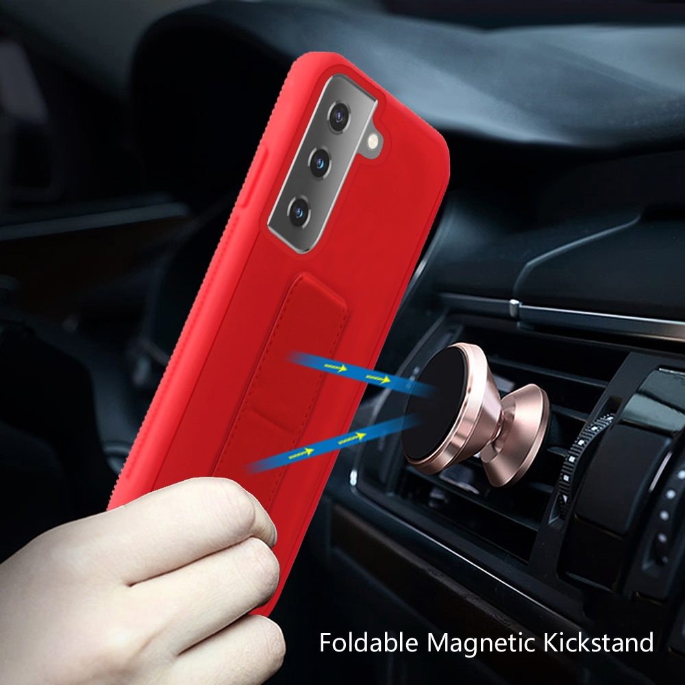 Samsung Galaxy S21 FE Foldable Magnetic Kickstand Vegan Case Cover - Red (1103297)