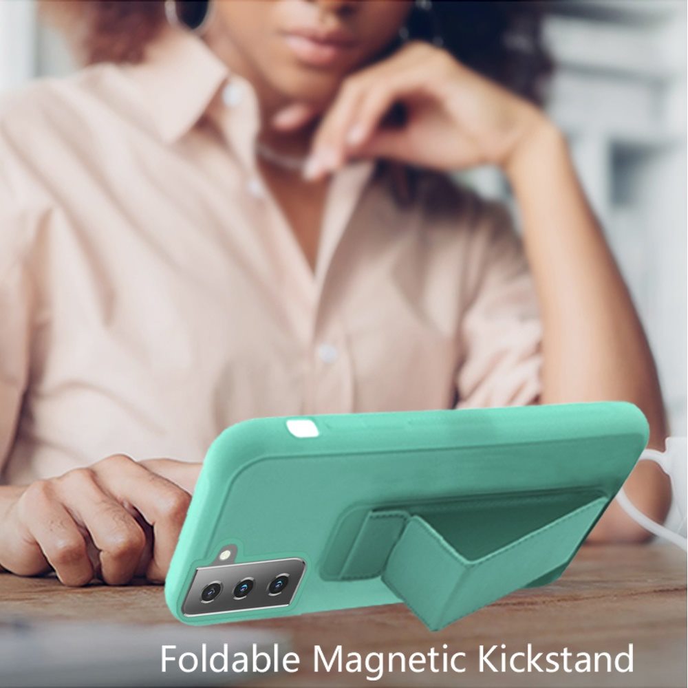 Samsung Galaxy S21 FE Foldable Magnetic Kickstand Vegan Case Cover - Teal (1103298)