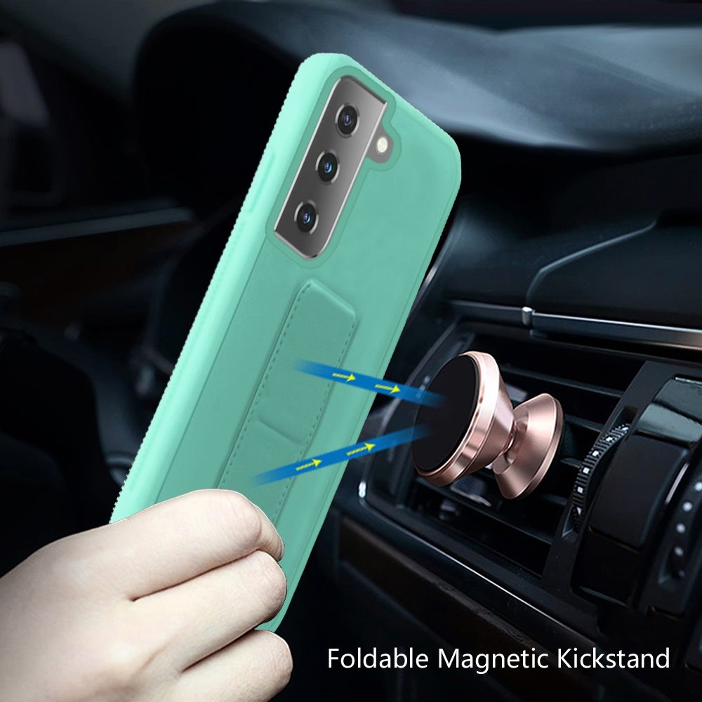 Samsung Galaxy S21 FE Foldable Magnetic Kickstand Vegan Case Cover - Teal (1103298)