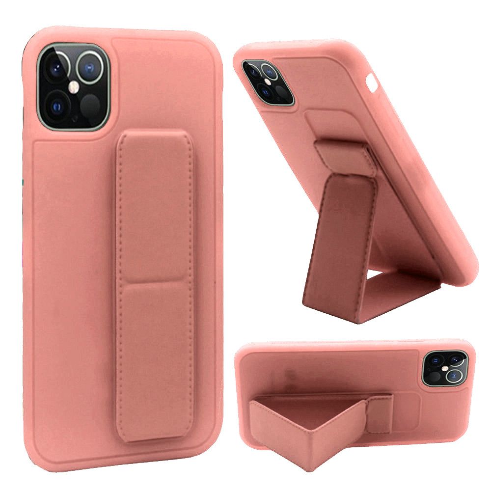 iPhone 12 Pro Max 6.7 Foldable Magnetic Kickstand Vegan Case Cover - Light Pink (110158)