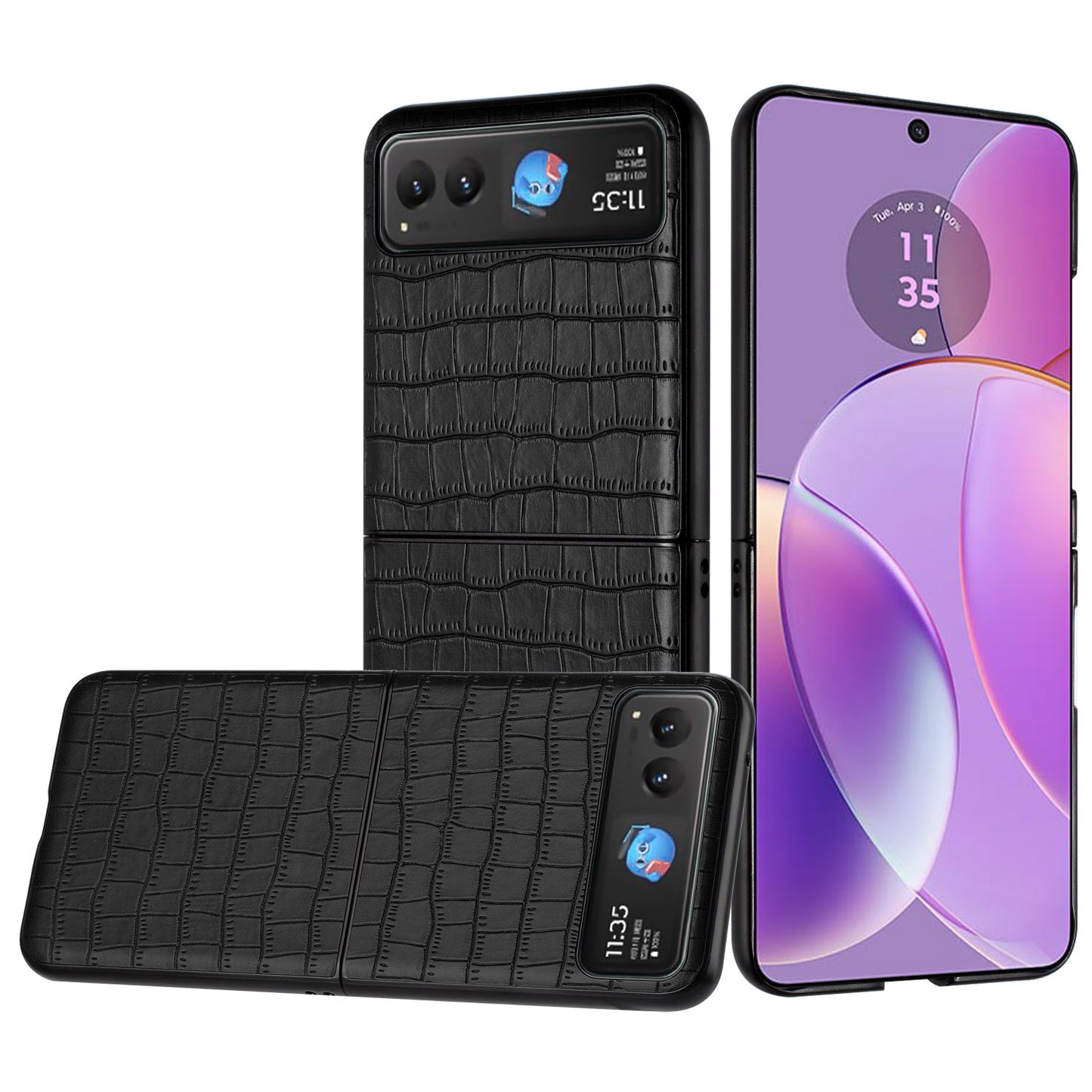 Motorola Razr 2024 PU Vegan Leather Premium Hard Snap On Case Cover - Black (1107104)