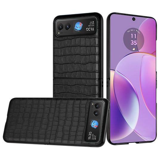 Motorola Razr 2024 PU Vegan Leather Premium Hard Snap On Case Cover - Black (1107104)
