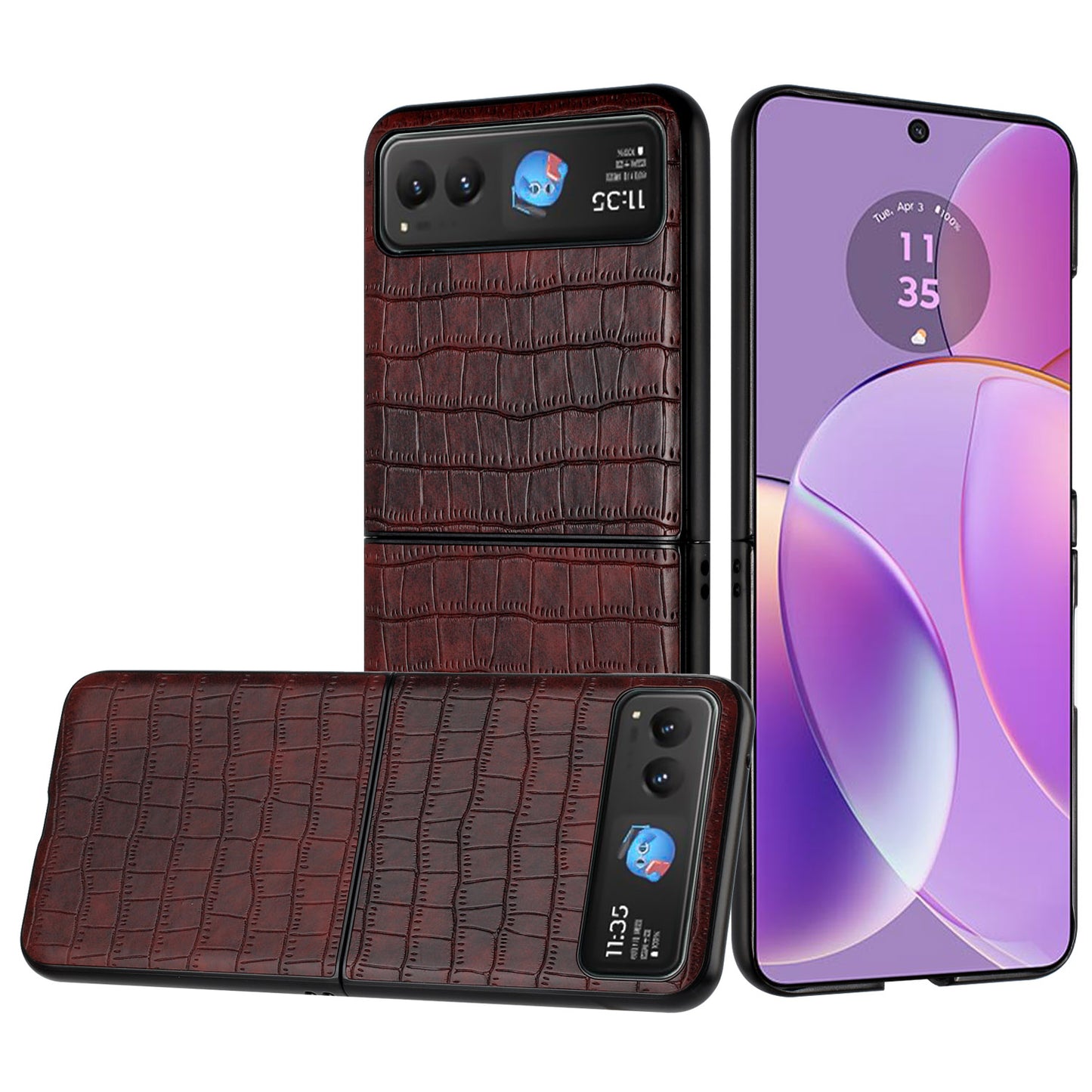 Motorola Razr 2024 PU Vegan Leather Premium Hard Snap On Case Cover - Brown (1107105)