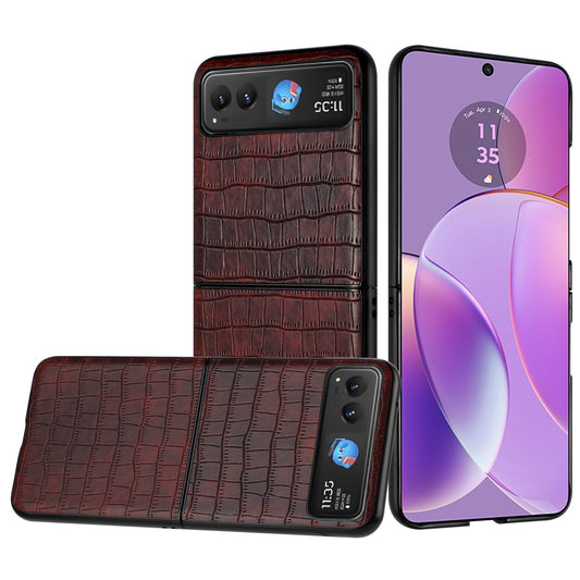 Motorola Razr 2024 PU Vegan Leather Premium Hard Snap On Case Cover - Brown (1107105)